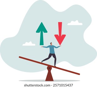 Loss and gain on investment, earning, profit or lose money from stock or crypto trade, financial green and red arrow chart.business concept.flat character.