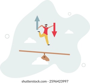 Loss and gain on investment, earning, profit or lose money from stock or crypto trade, financial green and red arrow chart concept,flat character life .
