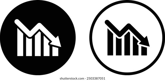 Loss graph icon set in two styles .  Downward trend icon . Business decline graph icon vector