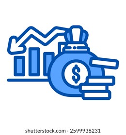 Loss Icon in Blue Color Style. Simple Flat Icon Vector. Simple Vector Design
