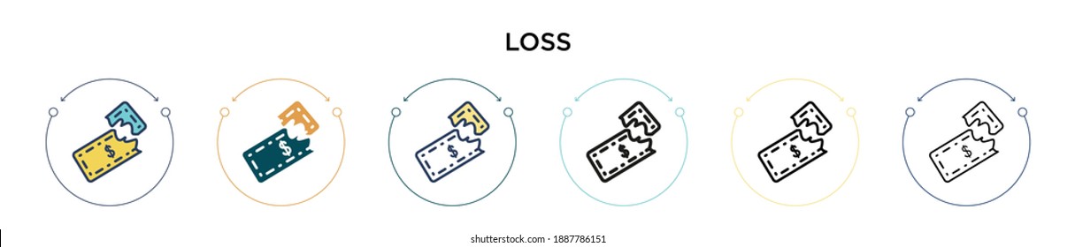 Loss icon in filled, thin line, outline and stroke style. Vector illustration of two colored and black loss vector icons designs can be used for mobile, ui, web
