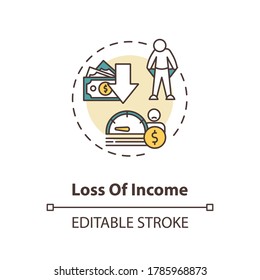 Loss of income concept icon. Reduction in budget. Financial decline. Economic crisis. Unemployment idea thin line illustration. Vector isolated outline RGB color drawing. Editable stroke