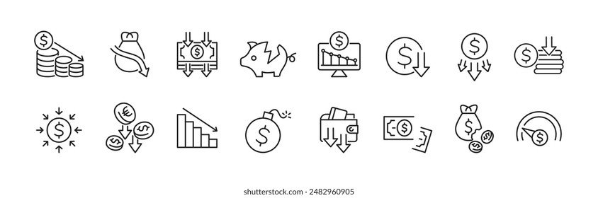 Conjunto de iconos de pérdida de dinero. Icono de bancarrota y crisis. Ilustración vectorial.