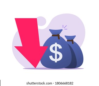 Loss money revenue vector icon, economic recession market fall cash, financial cost expenses flat, concept of stocks crisis, lack of budget, investment bad decrease income