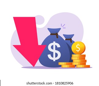 Loss money revenue vector icon, economic recession gold market cash fall, financial cost expenses flat, concept of stocks crisis, lack of budget, investment bad decrease down income symbol modern