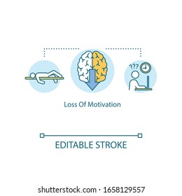 Loss Of Motivation Concept Icon. Feeling Unmotivated Idea Thin Line Illustration. Burnout, Depression. Low Productivity. Dissatisfaction. Vector Isolated Outline RGB Color Drawing. Editable Stroke