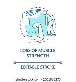 Loss of the muscle strenght blue concept icon. Muscular weakness. Problem with health. Physiotherapy abstract idea thin line illustration. Vector isolated outline color drawing. Editable stroke