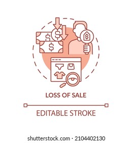 Loss of sale terracotta concept icon. Ecommerce business failure abstract idea thin line illustration. Isolated outline drawing. Editable stroke. Roboto-Medium, Myriad Pro-Bold fonts used