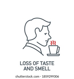loss of taste and smell Signs and symptoms Coronavirus single line icon isolated on white. Perfect outline symbol symptoms Covid 19 pandemic banner. Quality design element with editable Stroke