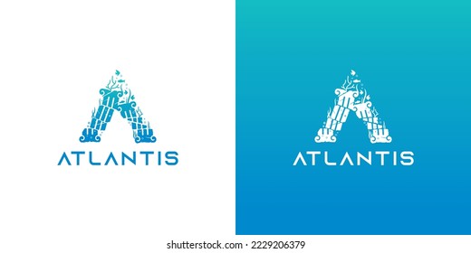 Iconos del logo de la atlantis perdidos de las ruinas de la ciudad antigua