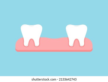 Lost baby teeth in gym icon isolated. Dental loss tooth treatment sign. Vector flat design style dentistry fall mascot illustration.