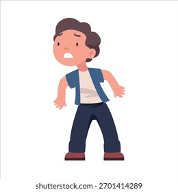 Lost Boy Child Standing in Unfamiliar Place Vector Illustration