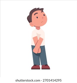 Lost Boy Child Standing in Unfamiliar Place Vector Illustration