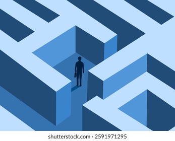 Lost, a businessman lost in a maze