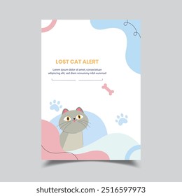 Lost cat poster vector illustration flyer template