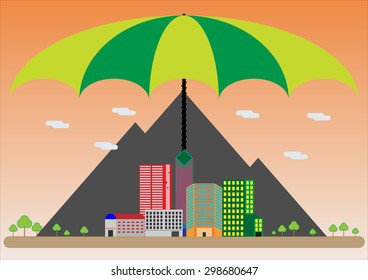 The Lost City under a huge umbrella.