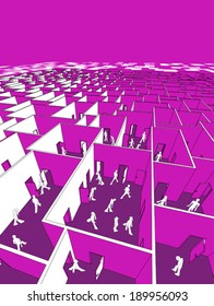 lost and confused people in endless cubical labyrinth
