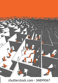 lost and confused people in endless cubical labyrinth