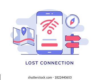 Lost connection icon wifi not found internet access on display smartphone screen white isolated background with flat outline style