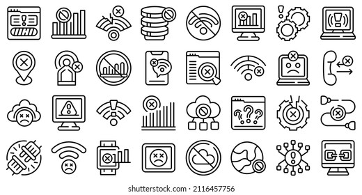 Lost connection icons set outline vector. Atenna available. Signal cell