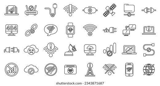 Lost connection icons set outline vector. Antenna signal. Cell internet