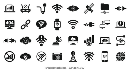 Los iconos de conexión perdidos establecen un vector simple. Señal de antena. Internet móvil