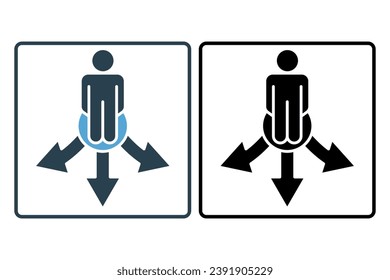lost direction icon. human scratching head and arrow. icon related to confusion. solid icon style. simple vector design editable