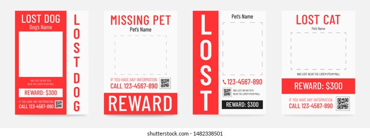 Lost Dog Poster, Missing Pet Banner Template.