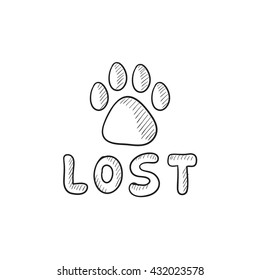 Lost dog sign vector sketch icon isolated on background. Hand drawn Lost dog sign icon. Lost dog sign sketch icon for infographic, website or app.