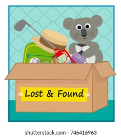 Lost And Found - Clip Art Of A Box With Lost Items. Eps10