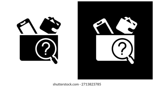 Lost And Found Icon Set In White And Black Background