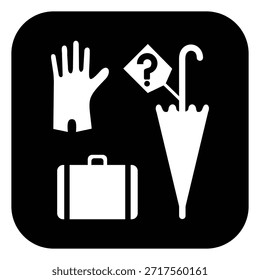 Lost and Found Icon with Stylized Bag and Question Symbol for Public Facilities – High Quality Vectorial Stock Image