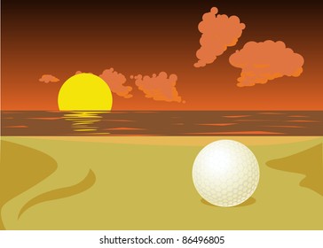 lost golf ball on the sunset beach