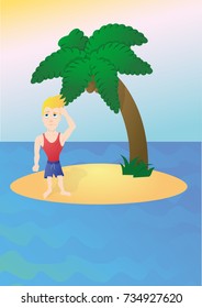 A lost guy on an island with a palm tree