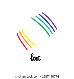 Lost hand drawn rainbow in cartoon style illustration minimalism lettering