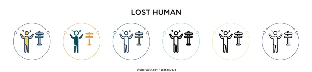 Lost human icon in filled, thin line, outline and stroke style. Vector illustration of two colored and black lost human vector icons designs can be used for mobile, ui, web