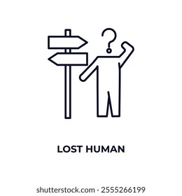 lost human outline icon. Linear vector from feelings concept. Thin line lost human icon isolated on white background