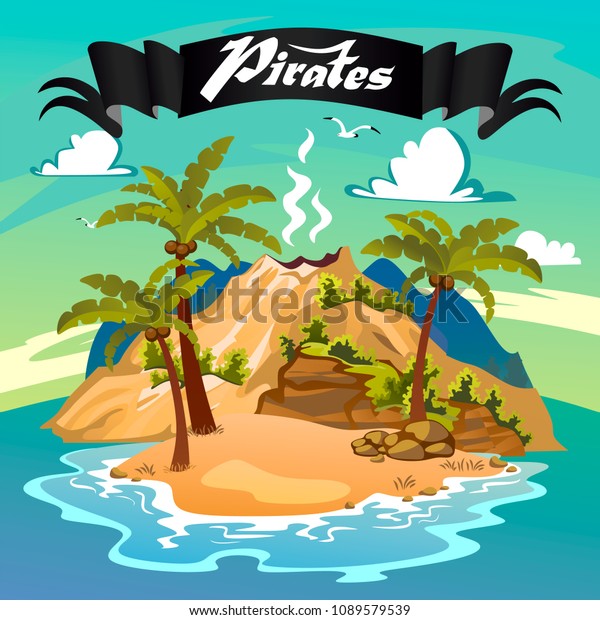 Vector De Stock Libre De Regalias Sobre Isla Perdida Isla Pirata Montana Pirata