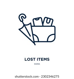 lost items icon from signs collection. Thin linear lost items, idea, lost outline icon isolated on white background. Line vector lost items sign, symbol for web and mobile