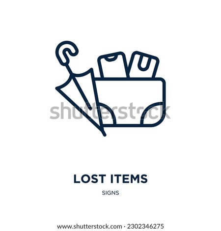 lost items icon from signs collection. Thin linear lost items, idea, lost outline icon isolated on white background. Line vector lost items sign, symbol for web and mobile