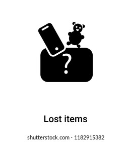 Lost items icon vector isolated on white background, logo concept of Lost items sign on transparent background, filled black symbol