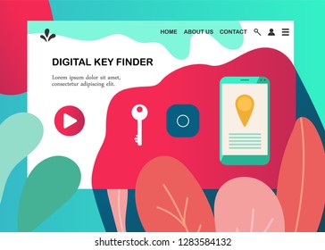 Lost key finder web banner for website in flat style. Vector illustration