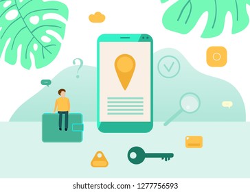 Lost key finder web page in flat style. Vector illustration