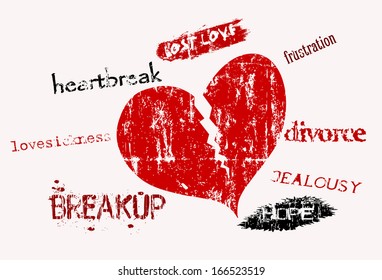 lost love and love sickness, super grungy, vector illustration
