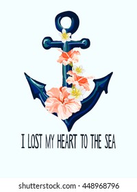  I lost my heart to the sea. Lettering design for posters, t-shirts, cards, invitations, stickers, banners, advertisement. Vector.