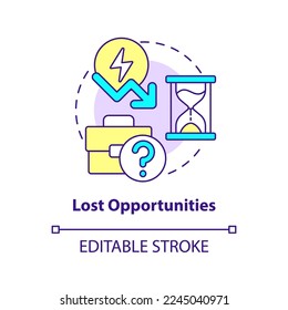 Lost opportunities concept icon. Drawback of mergers abstract idea thin line illustration. Job loss. Low efficiency. Isolated outline drawing. Editable stroke. Arial, Myriad Pro-Bold fonts used