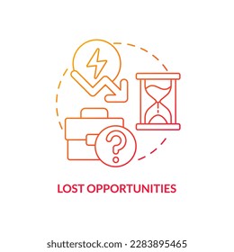 Lost opportunities red gradient concept icon. Drawback of mergers abstract idea thin line illustration. Job loss. Low efficiency. Missed chances. Isolated outline drawing. Myriad Pro-Bold font used