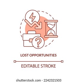 Lost opportunities terracotta concept icon. Drawback of mergers abstract idea thin line illustration. Low efficiency. Isolated outline drawing. Editable stroke. Arial, Myriad Pro-Bold fonts used