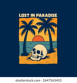 Projeto de verão "LOST IN PARADISE" para cartaz, banner, adesivo ou camiseta