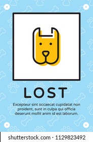 Lost Pet Animal Banner Template. Flat Style Design With Dog. Card Flyer Poster Illustration With Your Text For Missing Friend